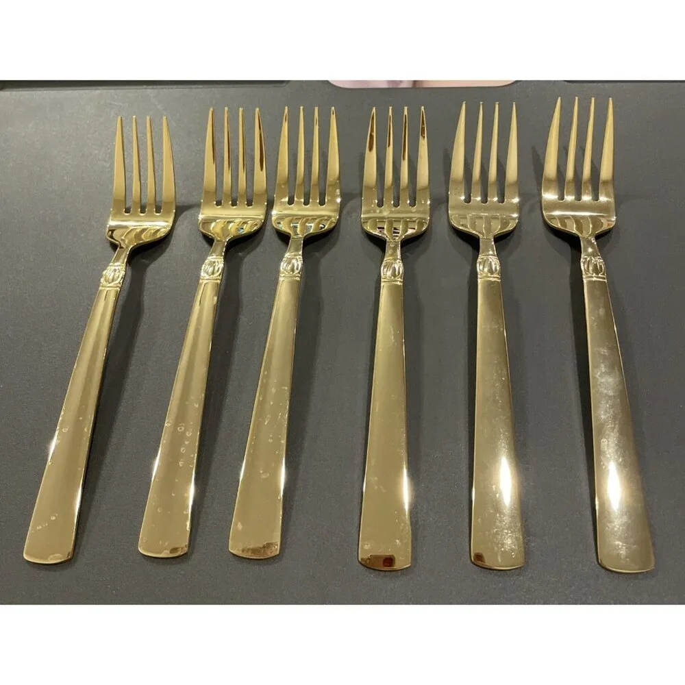 Reed & Barton Sanderling Set Of 6‎ Salad Forks Korea Gold Electroplate Stainless